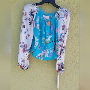 NWT Rococo Sand Bella Off Shoulder Blue White Floral Blouse 100% Silk